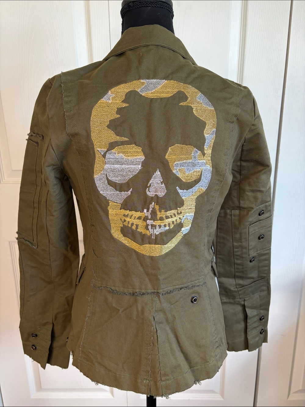 Zadig & Voltaire Virginia Camo Skull Military Utility Jacket Olive Green XS NWT